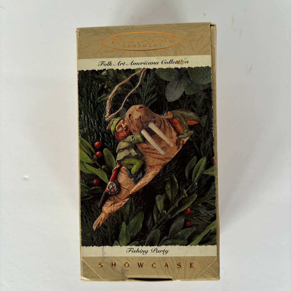 Hallmark Fishing Party Folk Art Showcase Christmas Ornament 1998 Walrus
